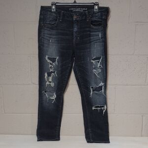 American Eagle Outfitters Women's Dark Wash Distressed Jegging Size 14